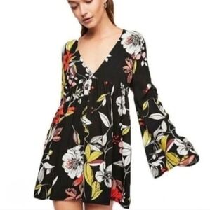 Free People Bella Print Tunic Black Floral Womens‎ Size XS